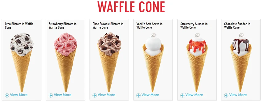 Dairy Queen waffle cone menu