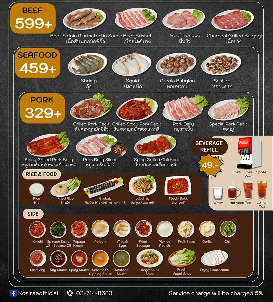 Kosirae Bangkok BBQ Buffet menu