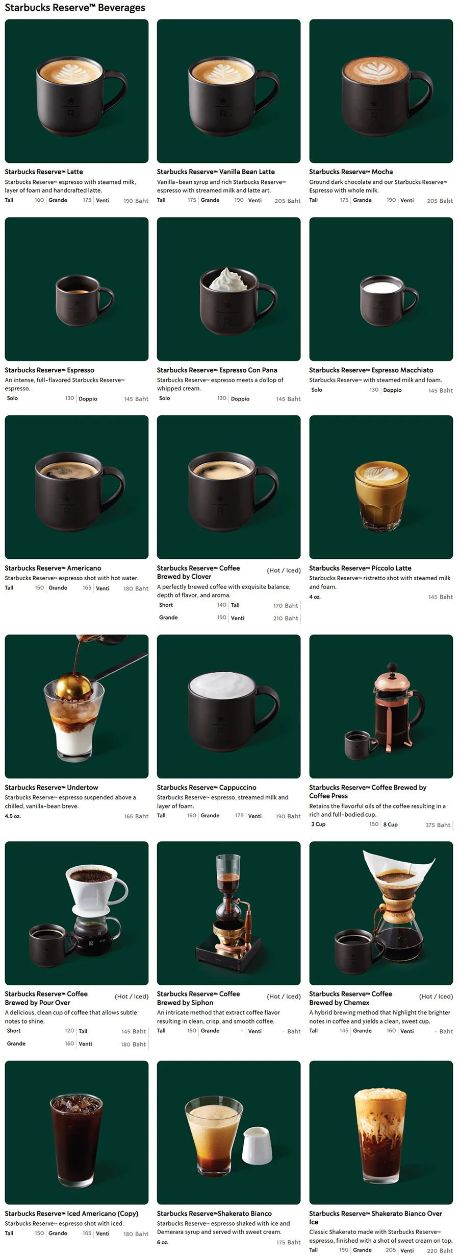 Starbucks Bangkok Reserve Beverages menu