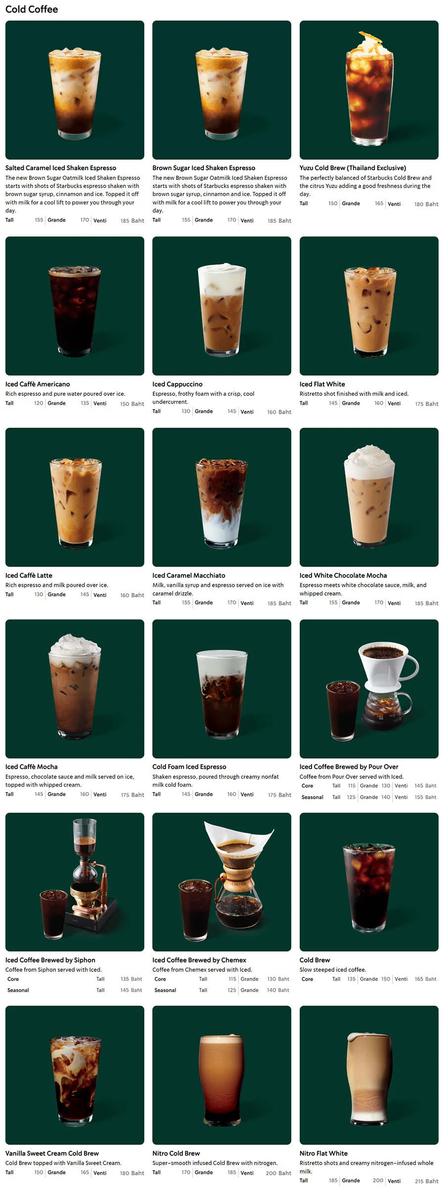 Starbucks Bangkok cold coffee menu